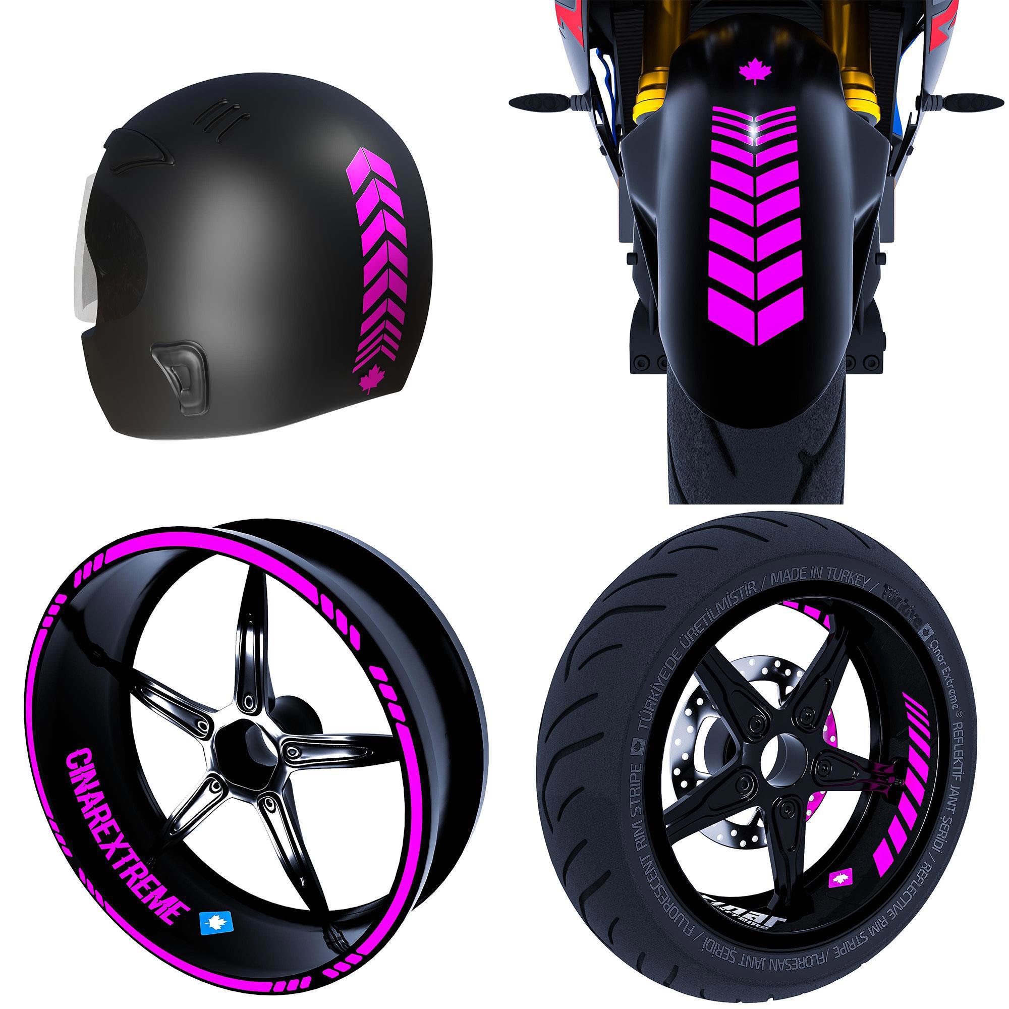 Moto Rider 4'lü Sticker Seti Gül Pembesi İç Dış Jant Şeridi Kask 