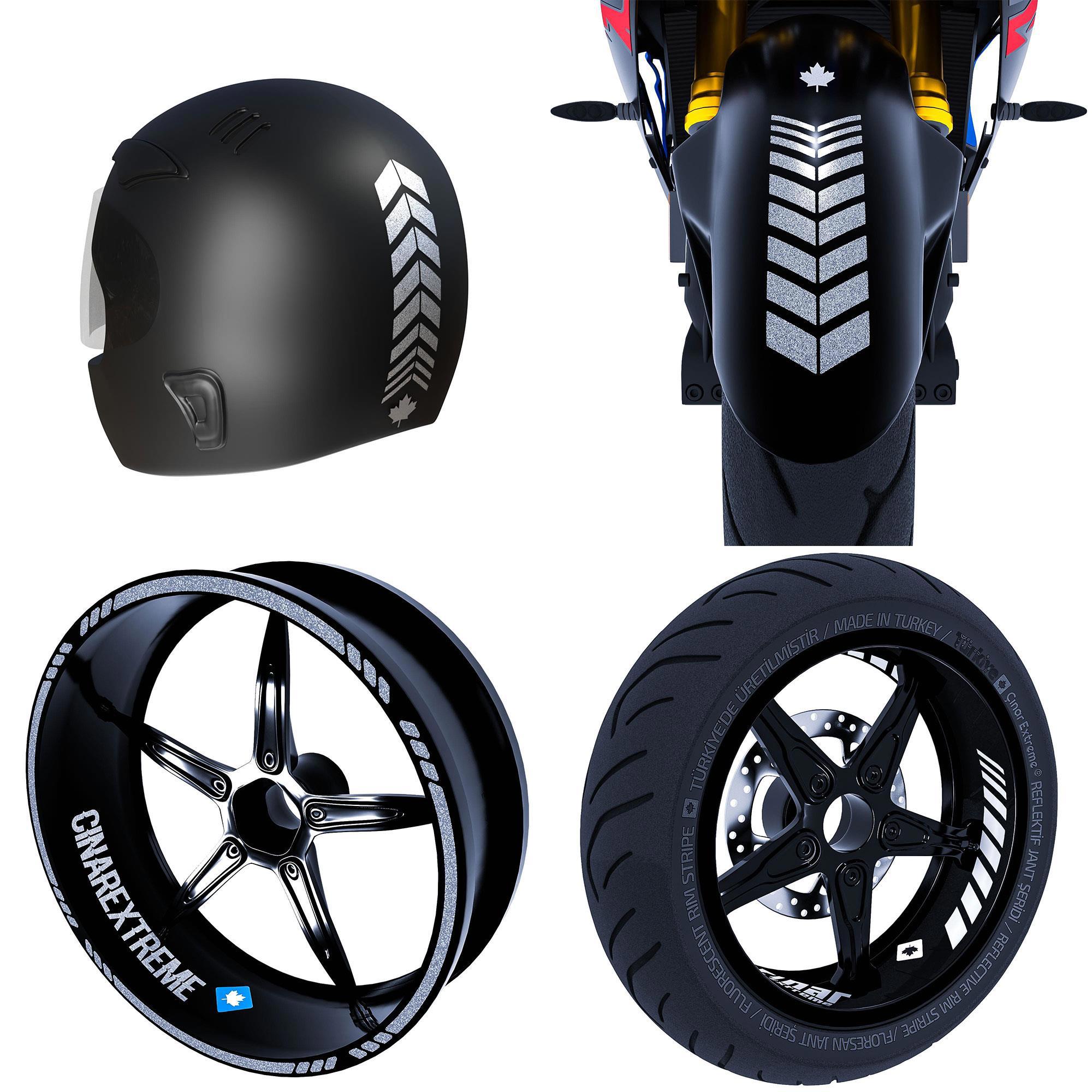 Moto Rider 4'lü Sticker Seti İç Dış Jant Şeridi Kask Çamurluk Çın