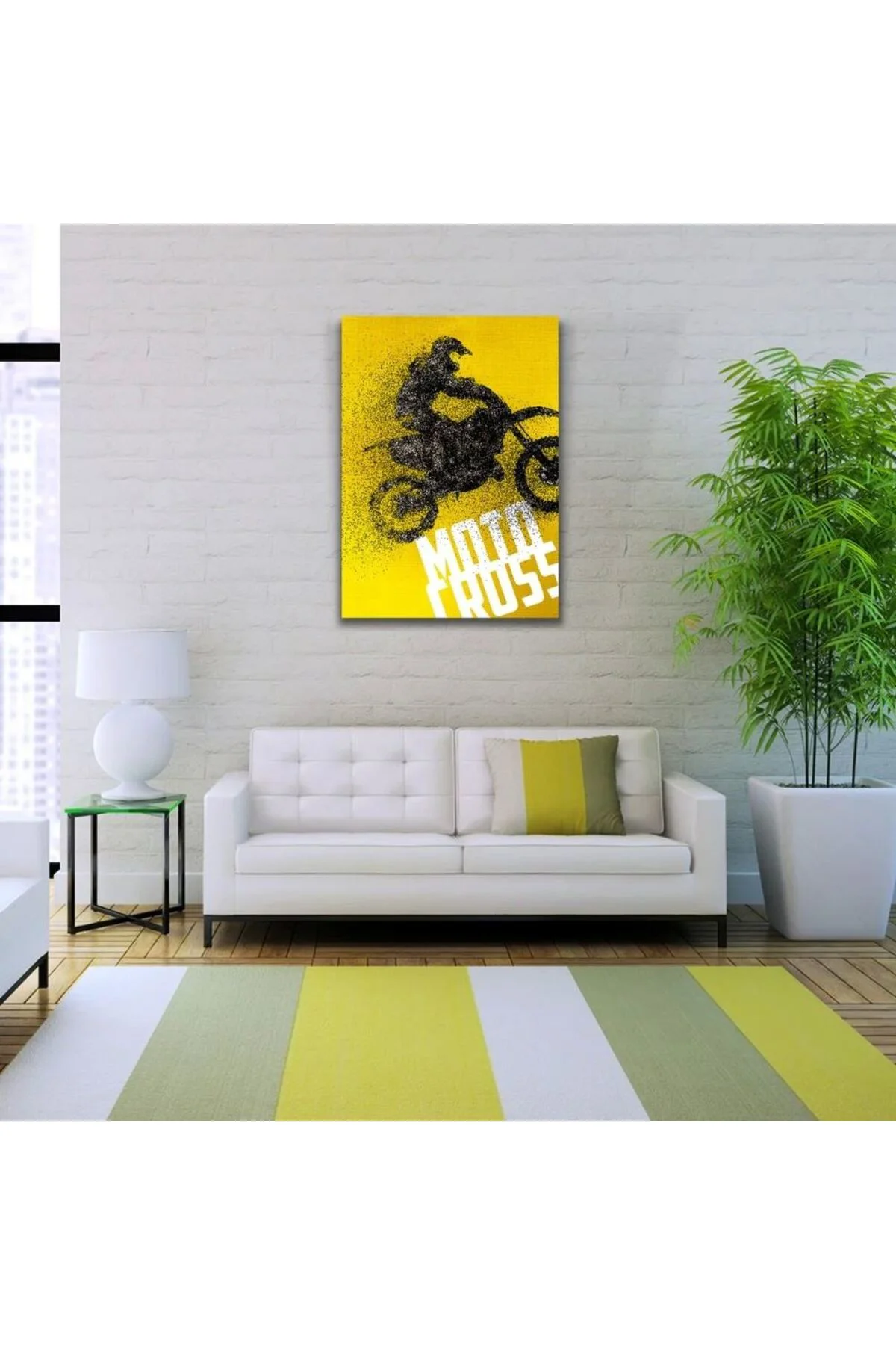 Motor Cross Sarı Siyah Tonlarda Poster Kanvas Tablo 50 x 70
