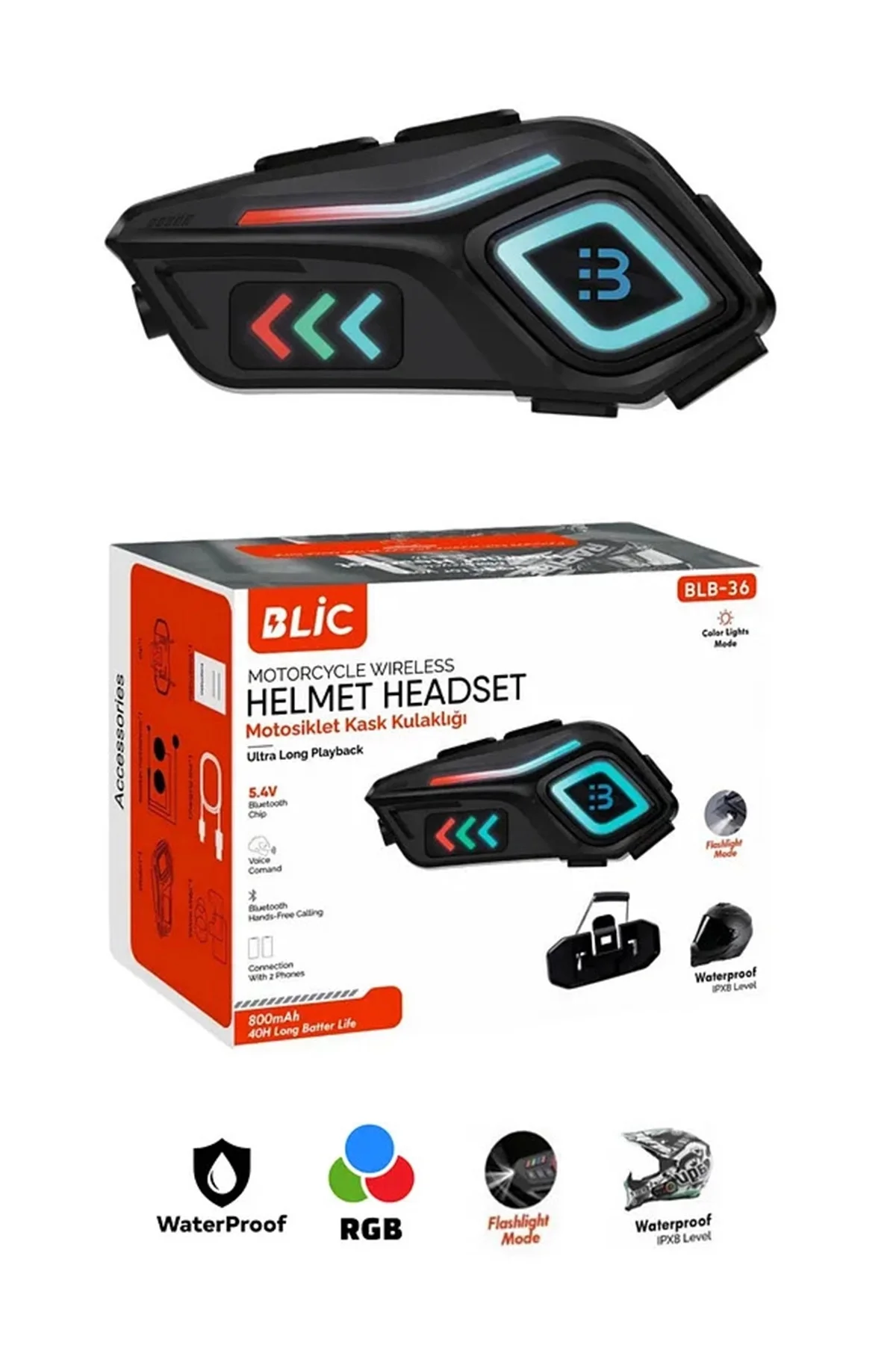 Motor Kask Kulaklık Rgb Modlu Motosiklet Kulaklık Su Geçirmez 5.4