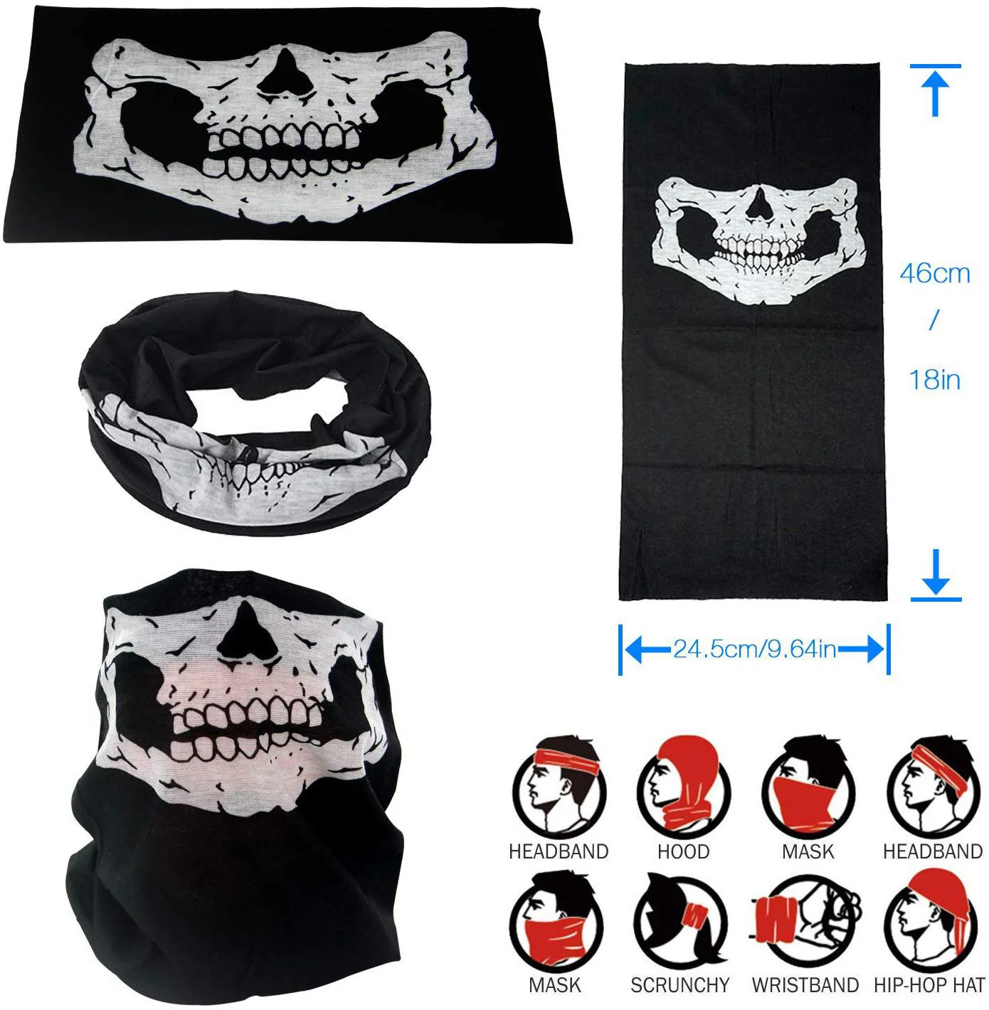 Motorcu Boyunluk Buff Bandana 25x48 cm - Kafatası Çene Modeli Yüz Maskesi