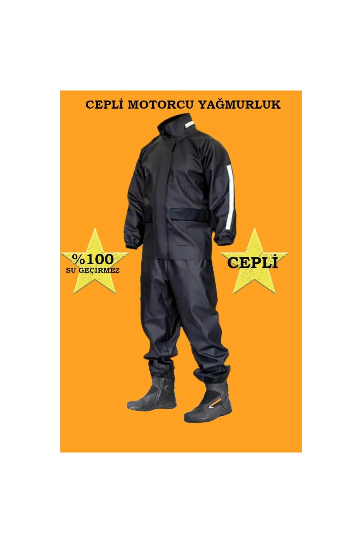 Motorcu Yağmurluk Takımı,%100 Su Geçirmez PVC, Cepli, Reflektörlü