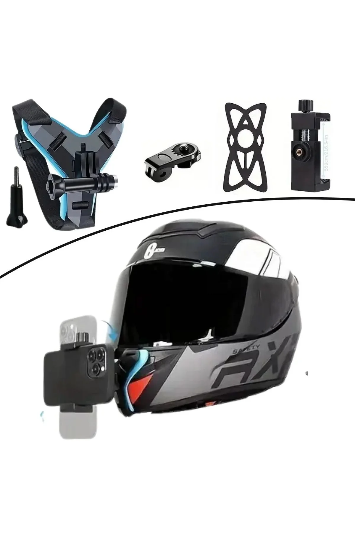 Motorsiklet Kask Önü Takılan Telefon Tutucu Aksiyon Kamerası Takılabilen Aparat- KASK DEĞİLDİR - SAD