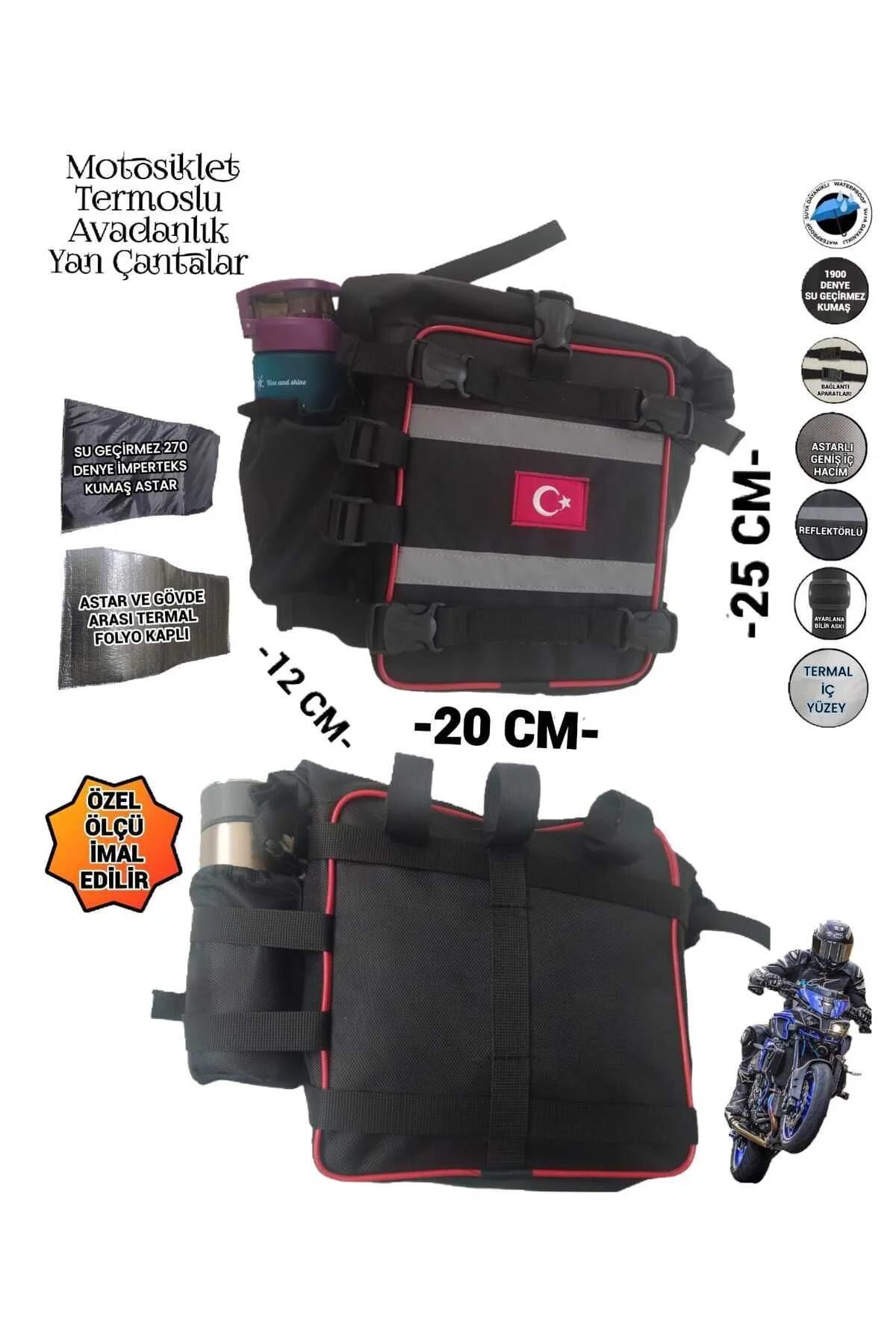 MOTORSİKLET KORUMA DEMİRİ DİKDÖRTGEN AVADANLIK TERMOSLU YAN ÇANTA