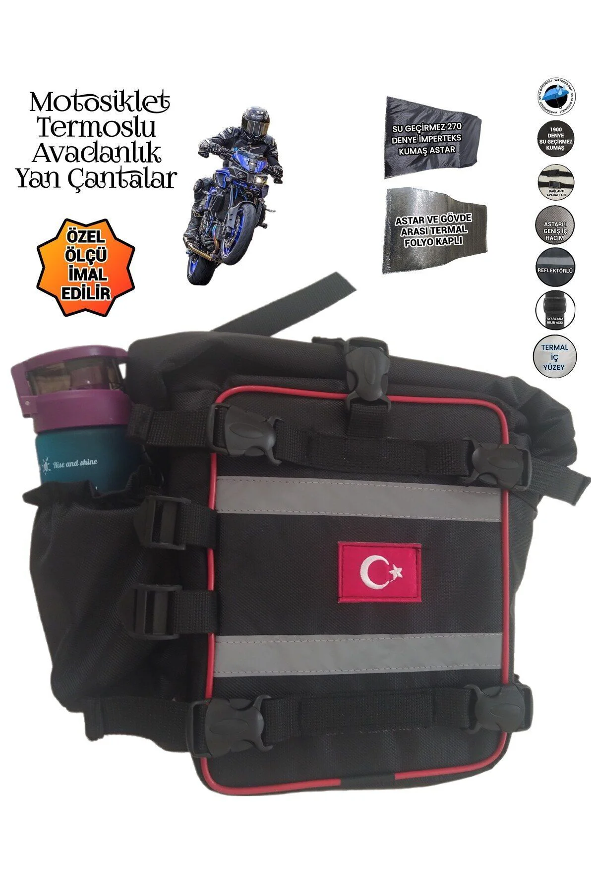 MOTORSİKLET KORUMA DEMİRİ DİKDÖRTGEN AVADANLIK TERMOSLU YAN ÇANTA