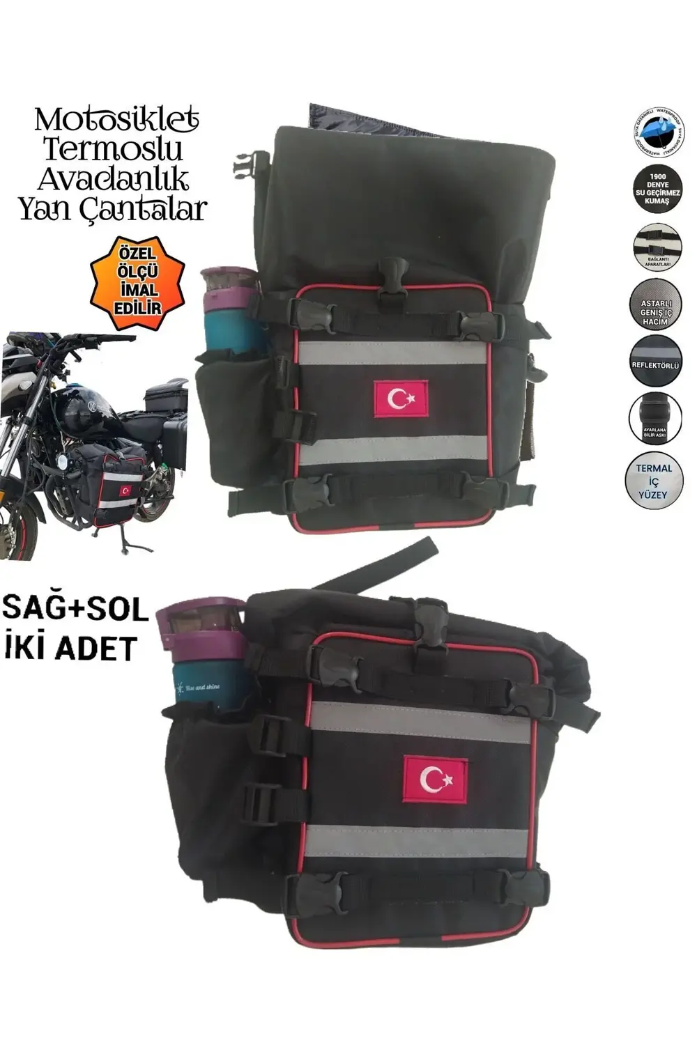 MOTORSİKLET KORUMA DEMİRİ DİKDÖRTGEN AVADANLIK TERMOSLU YAN ÇANTA
