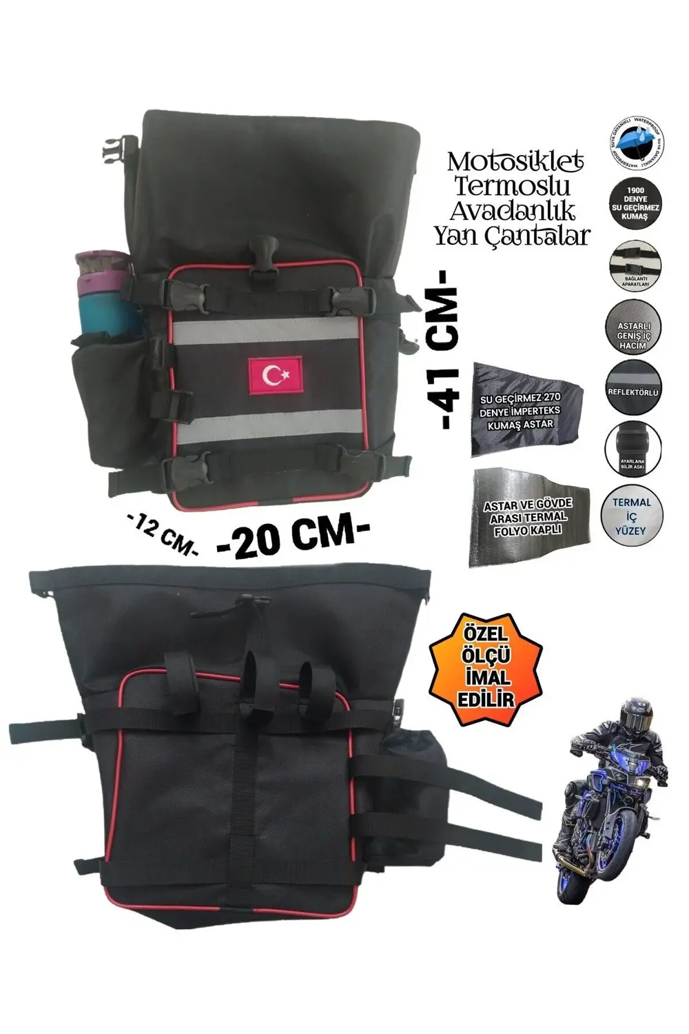 MOTORSİKLET KORUMA DEMİRİ DİKDÖRTGEN AVADANLIK TERMOSLU YAN ÇANTA