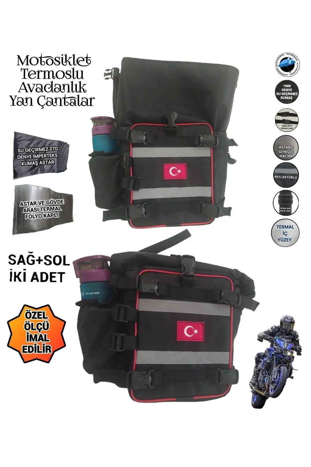MOTORSİKLET KORUMA DEMİRİ DİKDÖRTGEN AVADANLIK TERMOSLU YAN ÇANTA