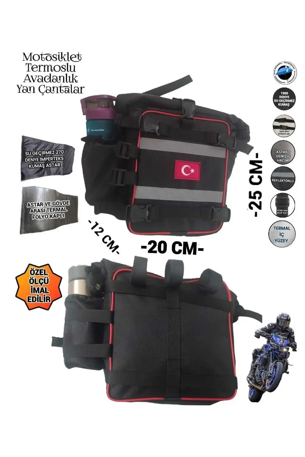 MOTORSİKLET KORUMA DEMİRİ DİKDÖRTGEN AVADANLIK TERMOSLU YAN ÇANTA