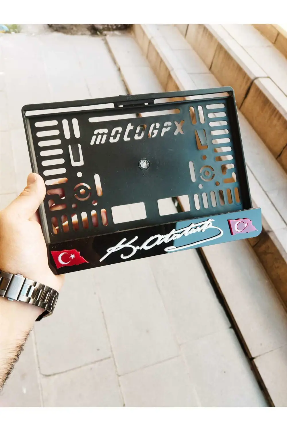 Motorsiklet Plakalık Lazer Kesim Pleksi k.atatürk imza ve bayrakl