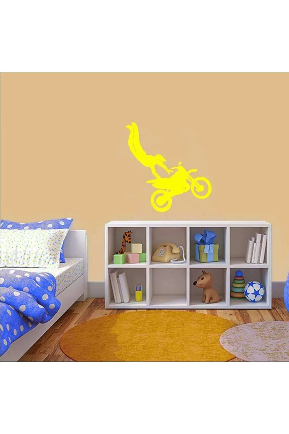 Motorsiklet Yarışçı Gösterisi Silüeti Dekoratif Genç Odası Duvar