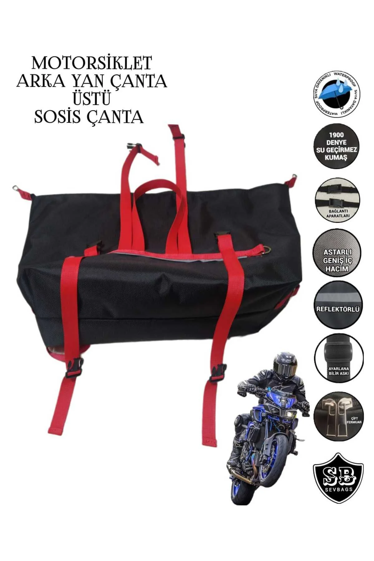 Motosiklet Arka Yan Çanta Üstü Sosis Çanta Sağ Sol