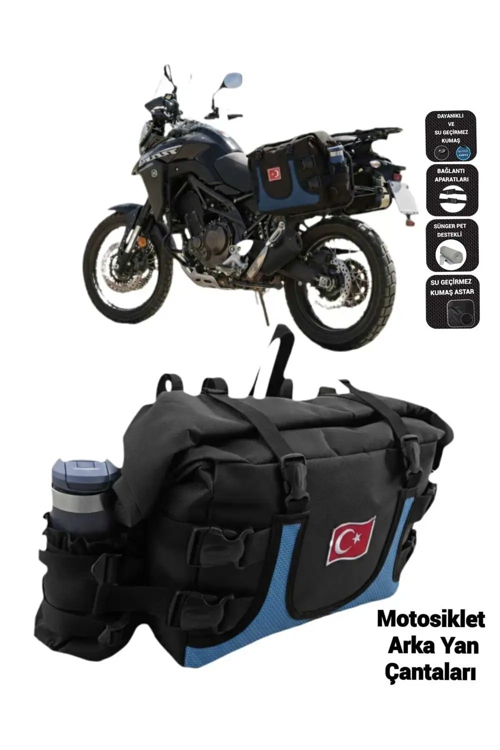 MOTOSİKLET ARKA YAN AVADANLIK ÇANTALARI MAVİ