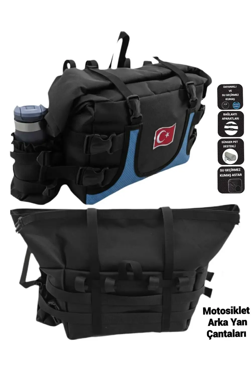 MOTOSİKLET ARKA YAN AVADANLIK ÇANTALARI MAVİ