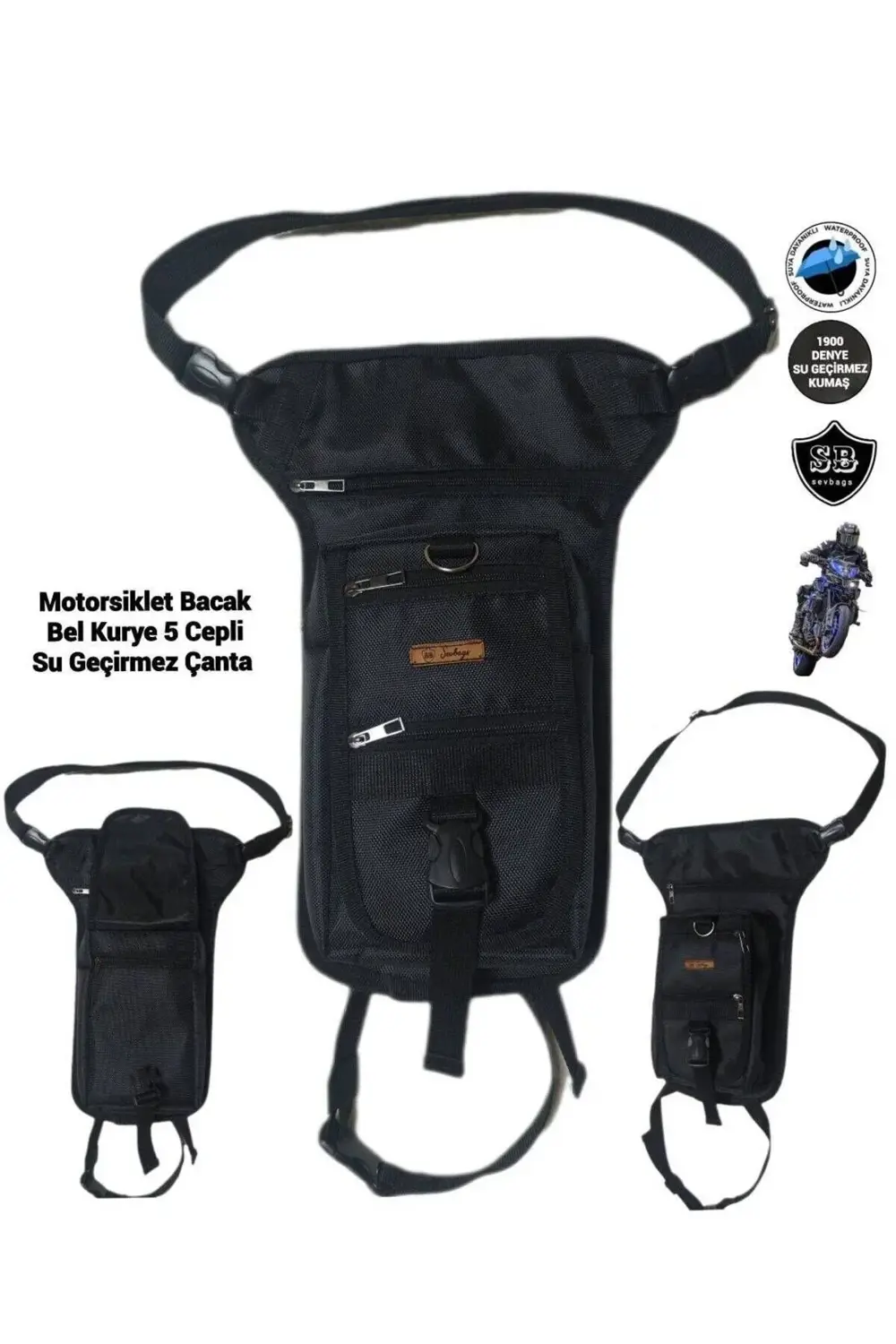 Motosiklet Bacak Bel Kurye Su Geçirmez 5 Gözlü Çanta