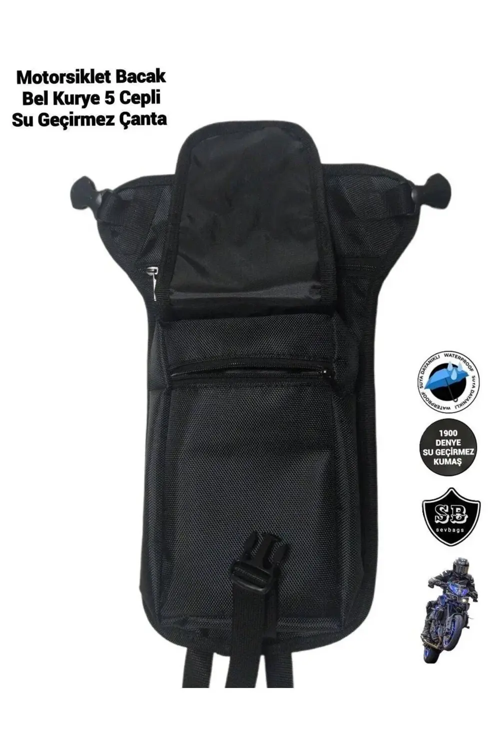 Motosiklet Bacak Bel Kurye Su Geçirmez 5 Gözlü Çanta