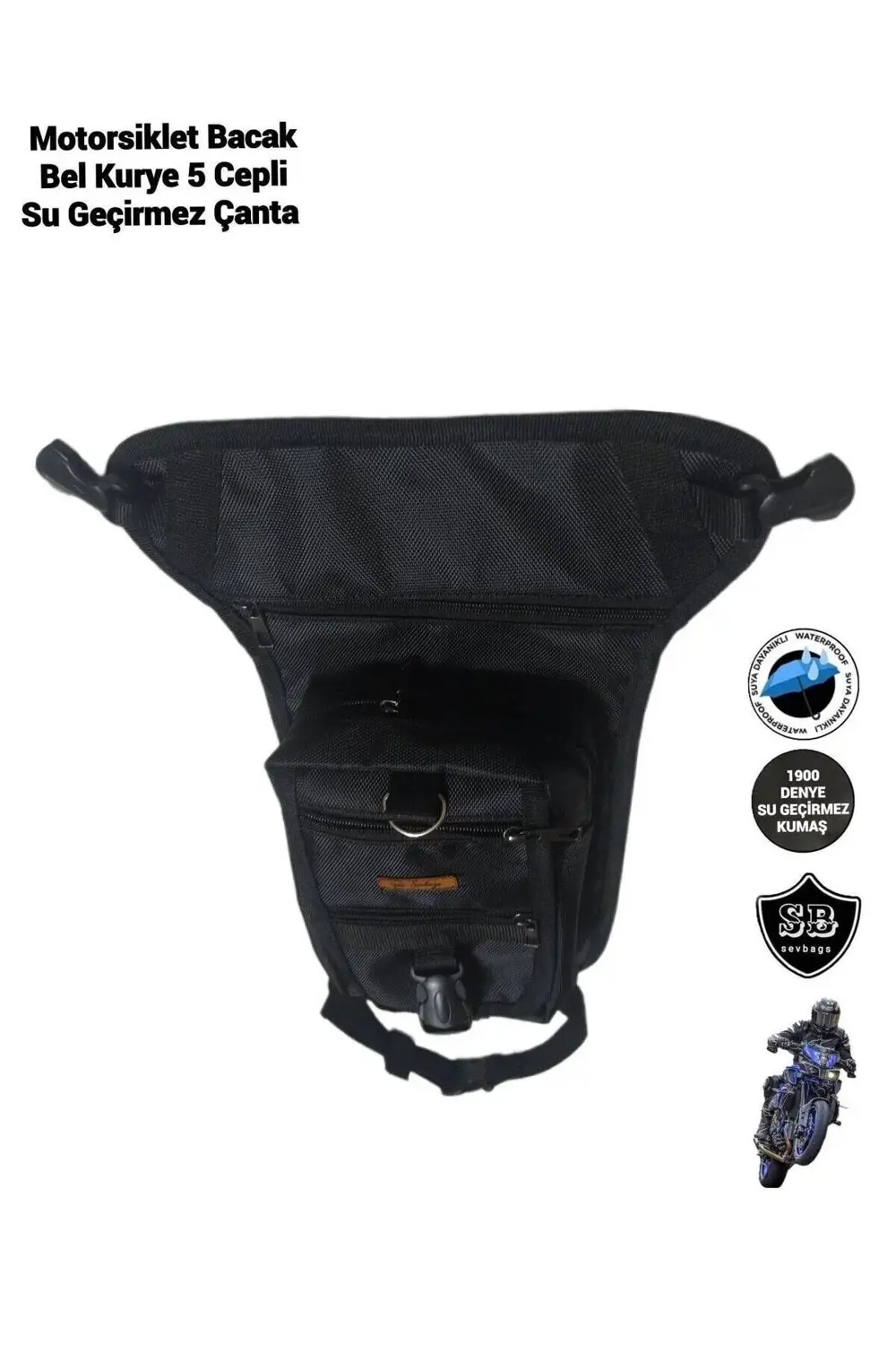 Motosiklet Bacak Bel Kurye Su Geçirmez 5 Gözlü Çanta
