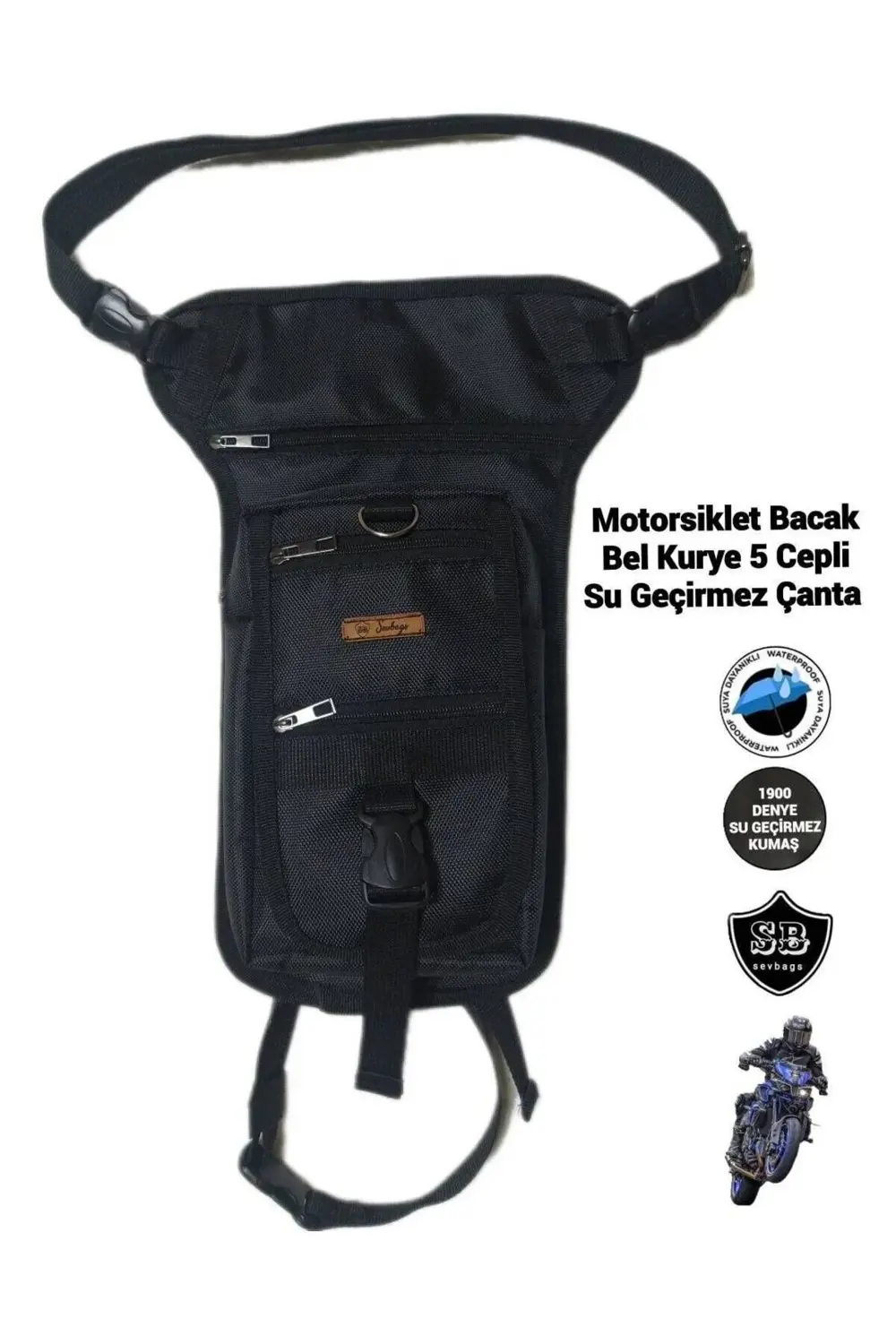 Motosiklet Bacak Bel Kurye Su Geçirmez 5 Gözlü Çanta