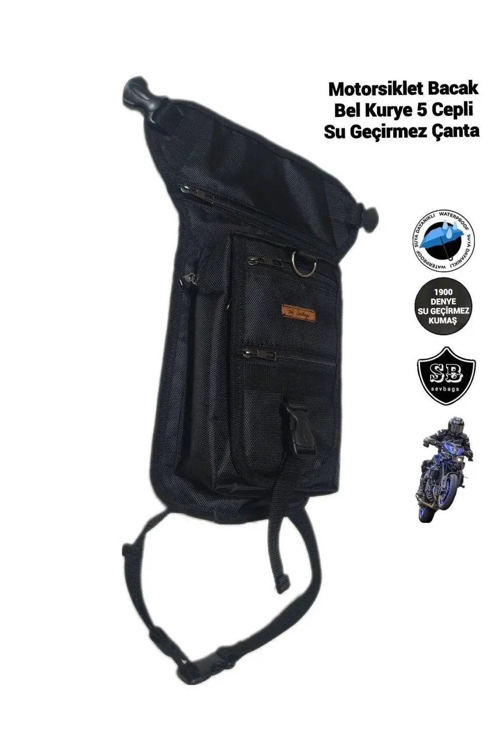 Motosiklet Bacak Bel Kurye Su Geçirmez 5 Gözlü Çanta