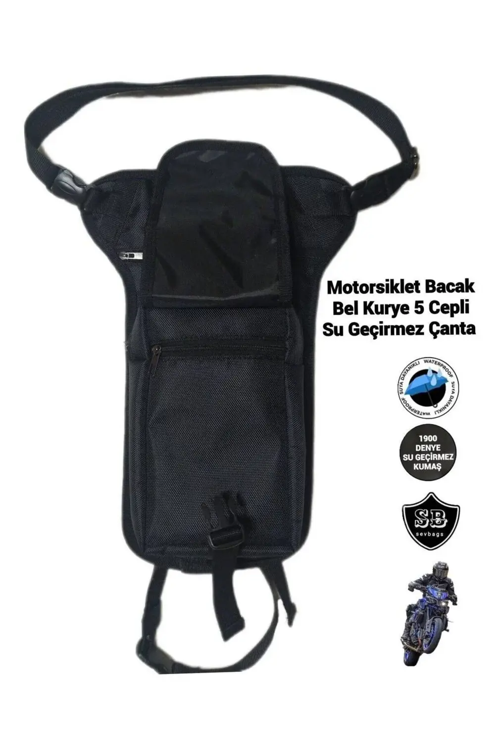 Motosiklet Bacak Bel Kurye Su Geçirmez 5 Gözlü Çanta