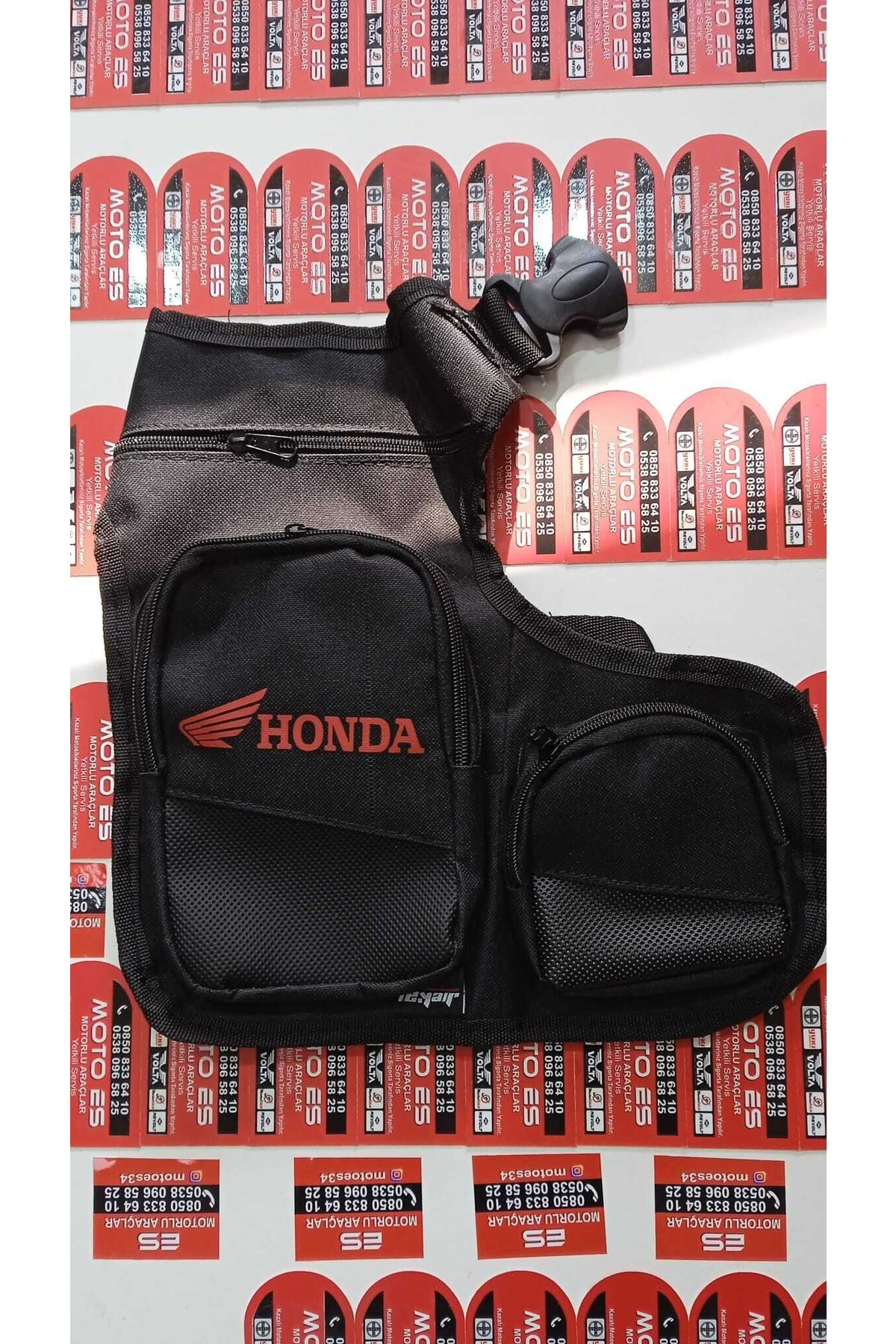 Motosiklet Bacak Çantası Honda Reflektörlü Kırmızı Renk 2 Cepli