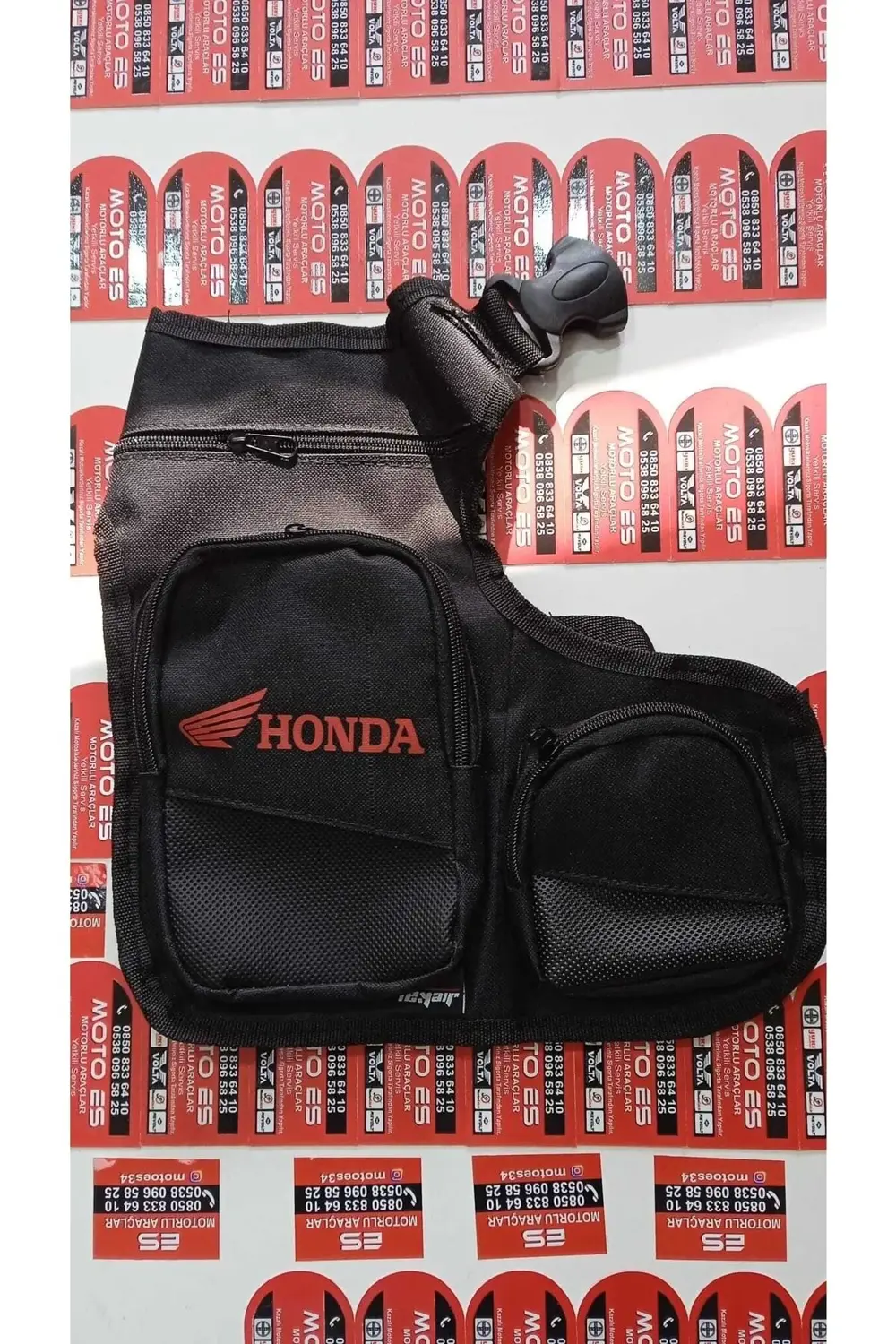 Motosiklet Bacak Çantası Honda Reflektörlü Kırmızı Renk 2 Cepli