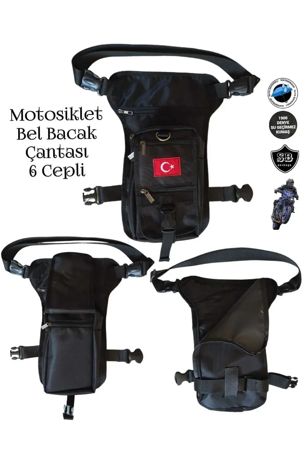 MOTOSİKLET BEL BACAK ÇANTASI 6 GÖZLÜ