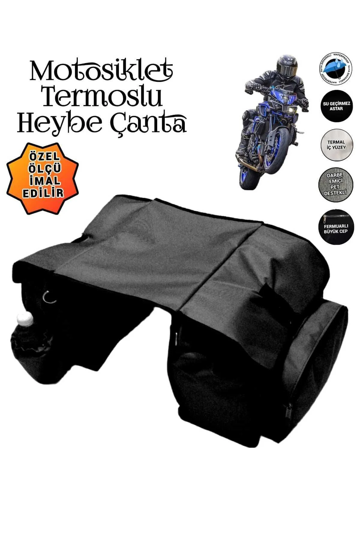 MOTOSİKLET HEYBE ÇANTASI TERMAL TERMOSLU CEPLİ SİYAH