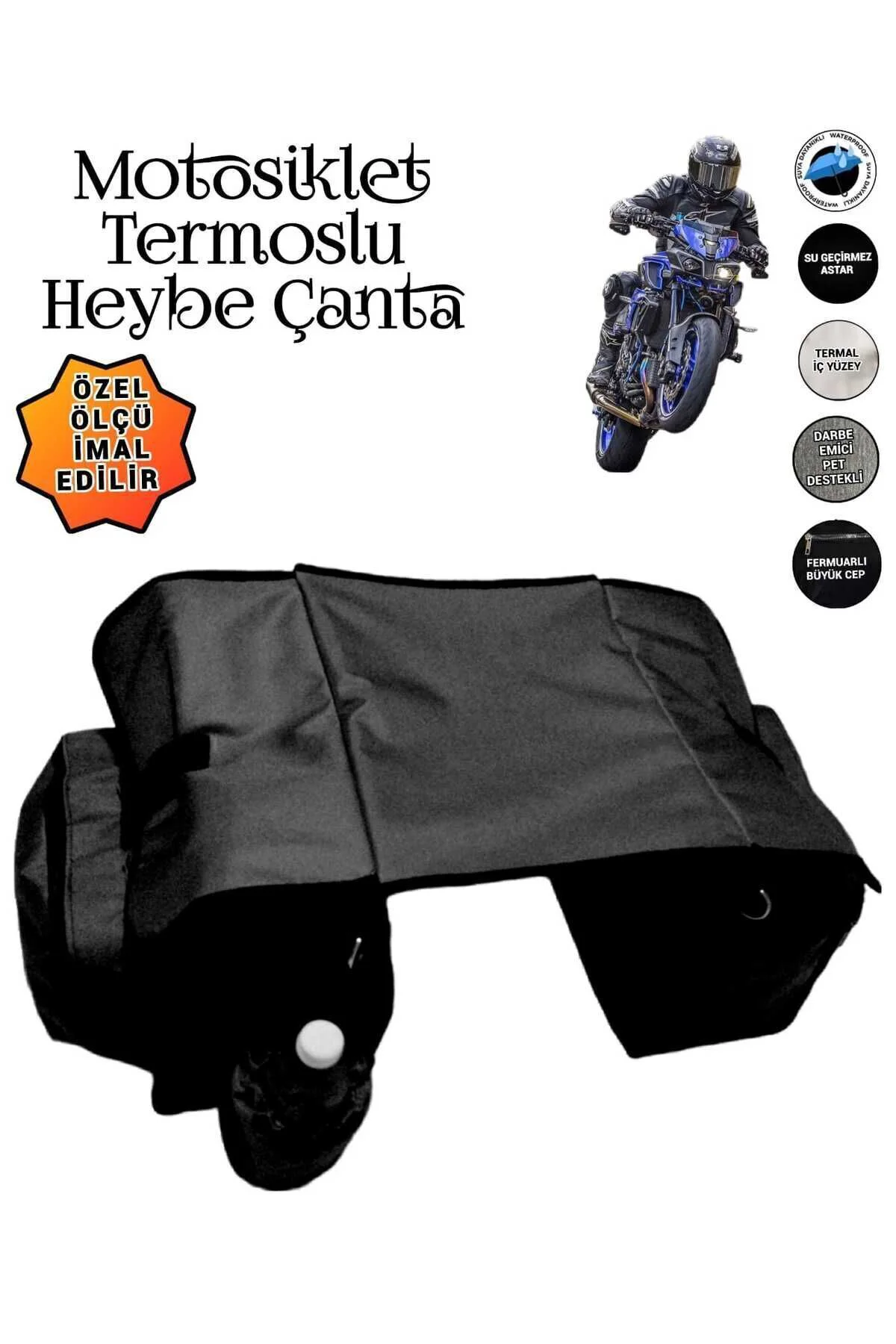 MOTOSİKLET HEYBE ÇANTASI TERMAL TERMOSLU CEPLİ SİYAH
