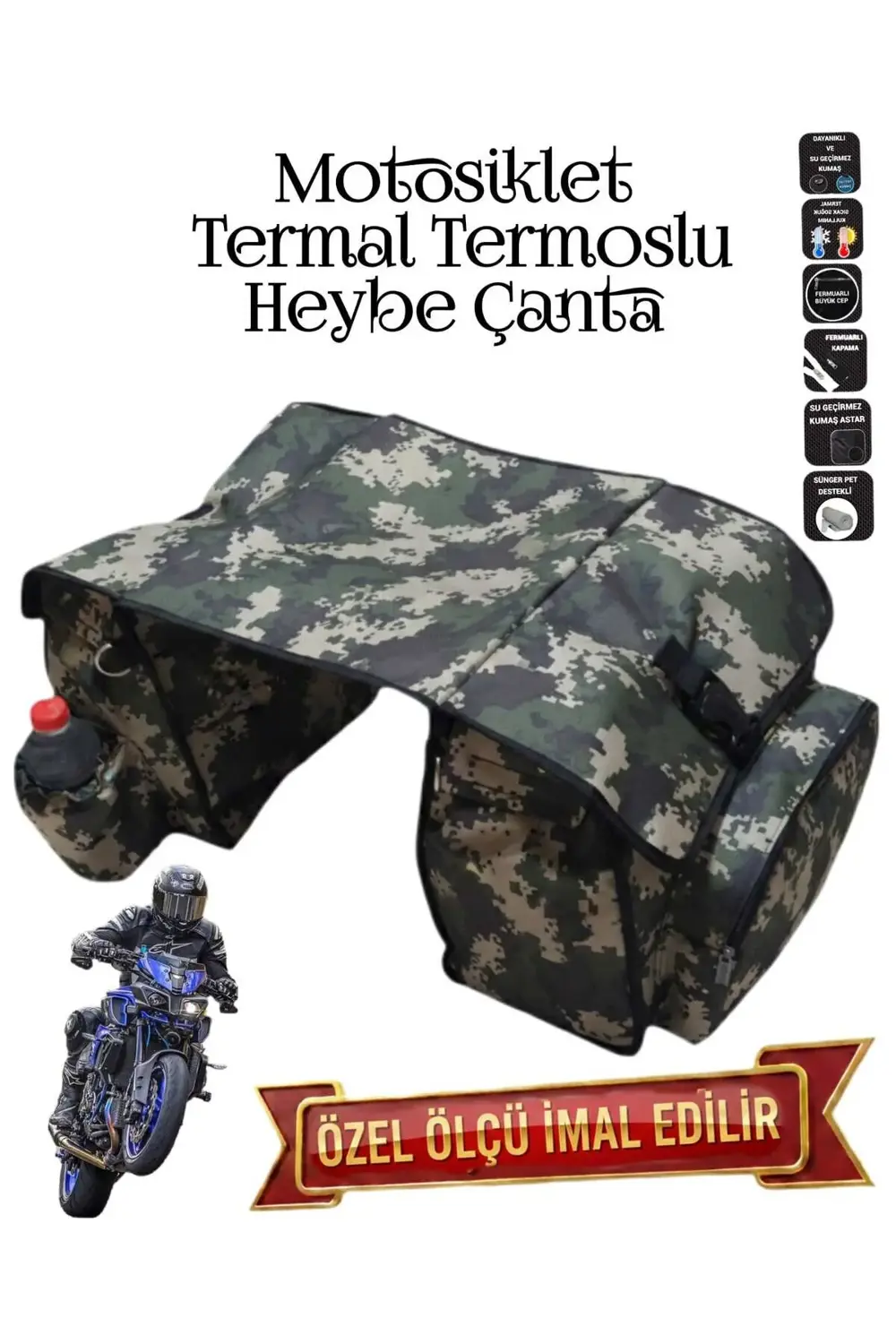 MOTOSİKLET HEYBE ÇANTASI TERMAL TERMOSLU CEPLİ KAMUFLAJ