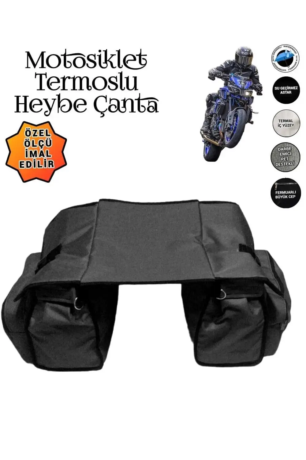 MOTOSİKLET HEYBE ÇANTASI TERMAL TERMOSLU CEPLİ SİYAH