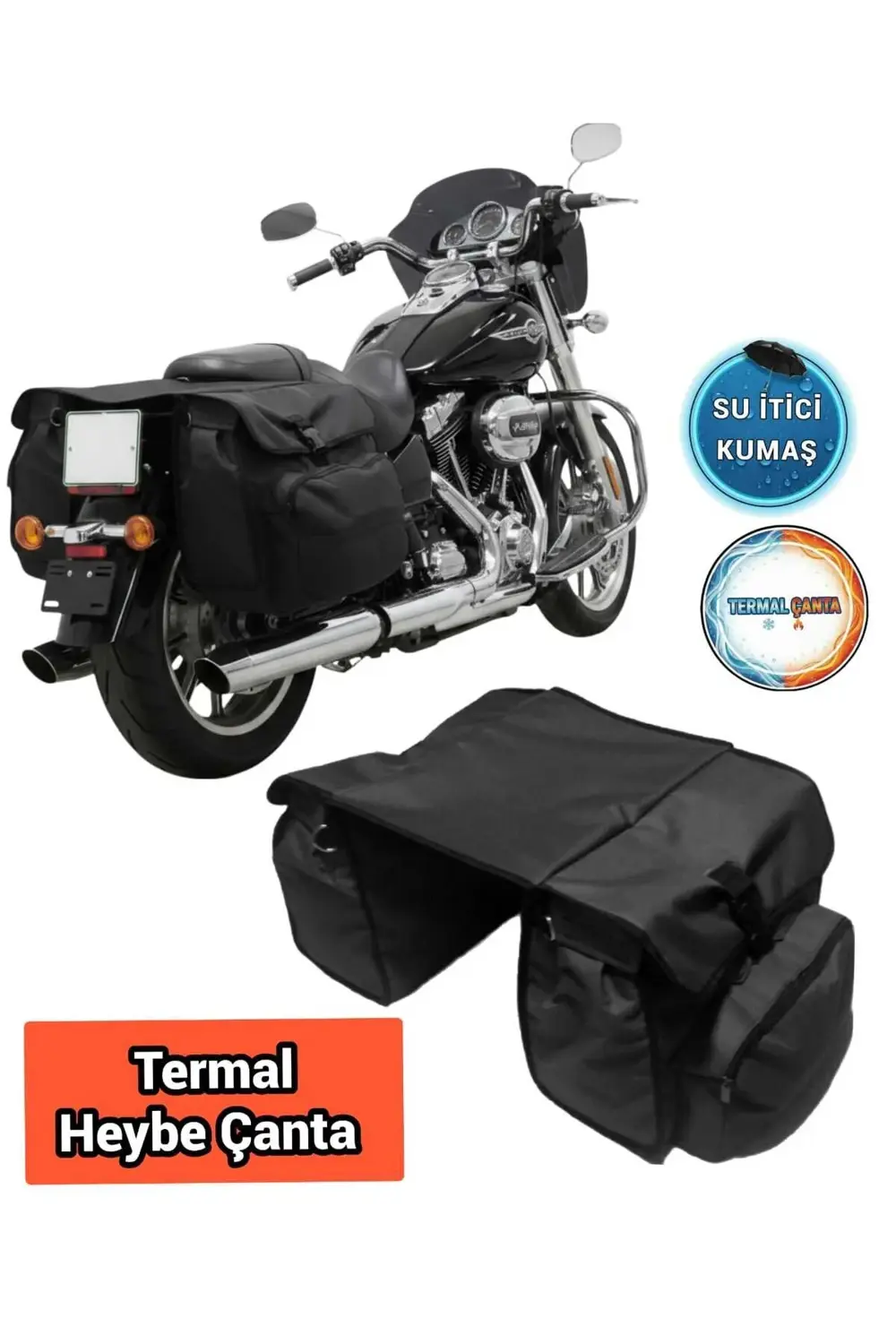 MOTOSİKLET HEYBE ÇANTASI TERMAL TERMOSLU CEPLİ SİYAH