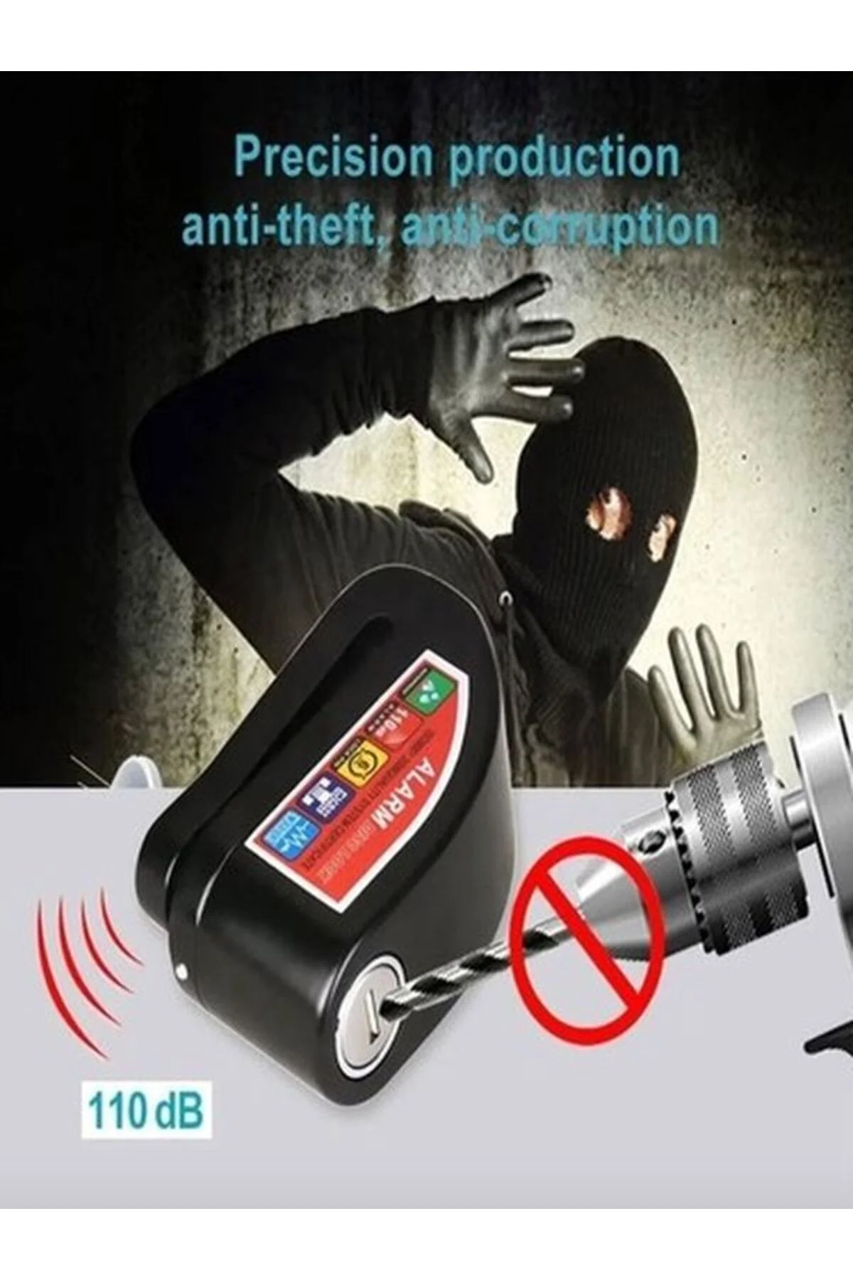 Motosiklet için su geçirmez 110db alarmlı halatlı disk kilidi motor kilit Lüzumlu