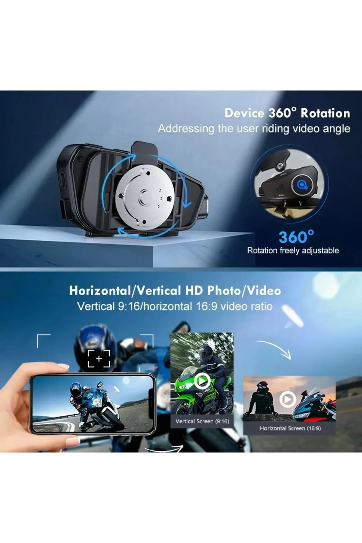 Motosiklet kaskı için bluetooth kulaklık 1080p kameralı intercom su geçirmez 2 yıl garantili