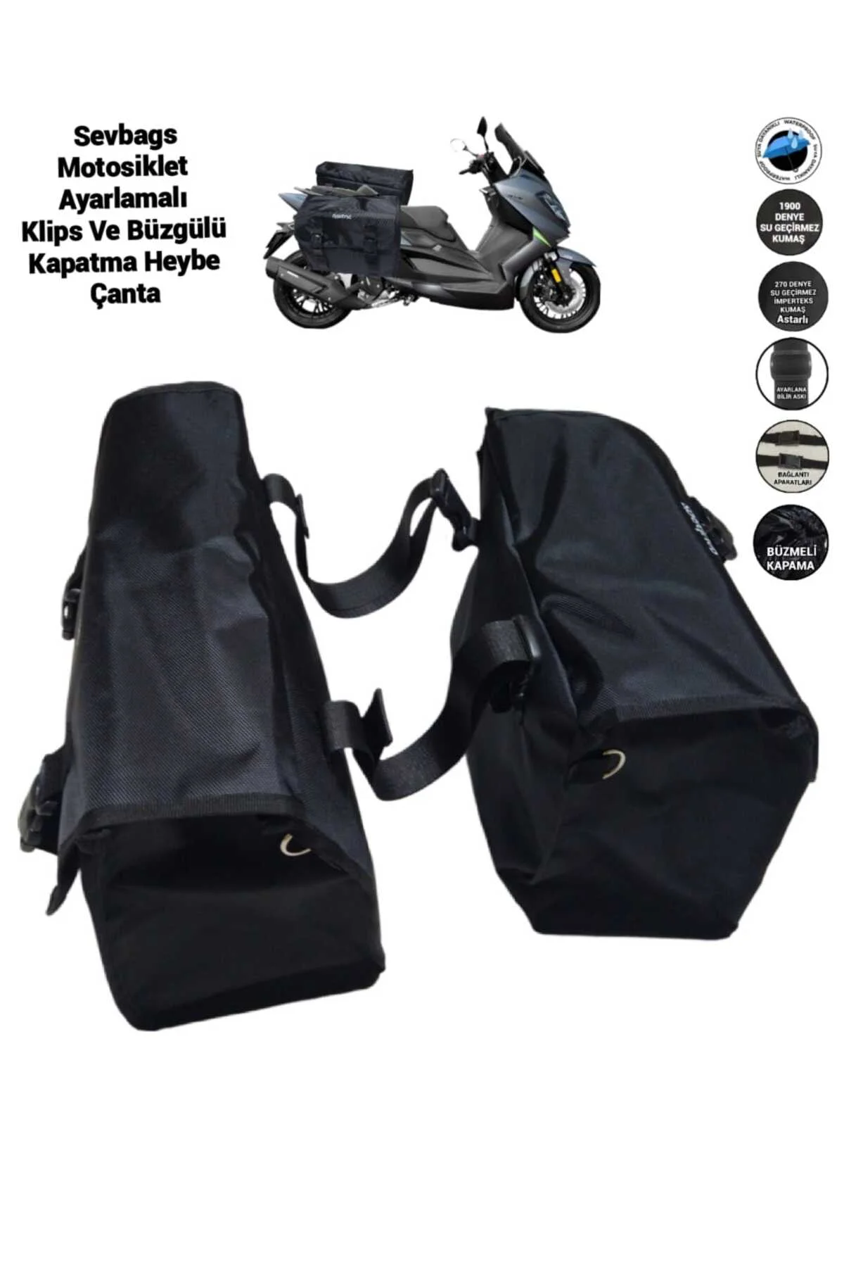 Motosiklet Kolon Askı Ayarlamalı, Klipsli Ve Büzgülü Kapama Heybe