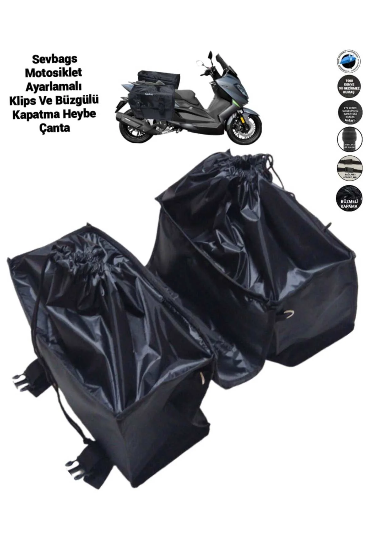 Motosiklet Kolon Askı Ayarlamalı, Klipsli Ve Büzgülü Kapama Heybe