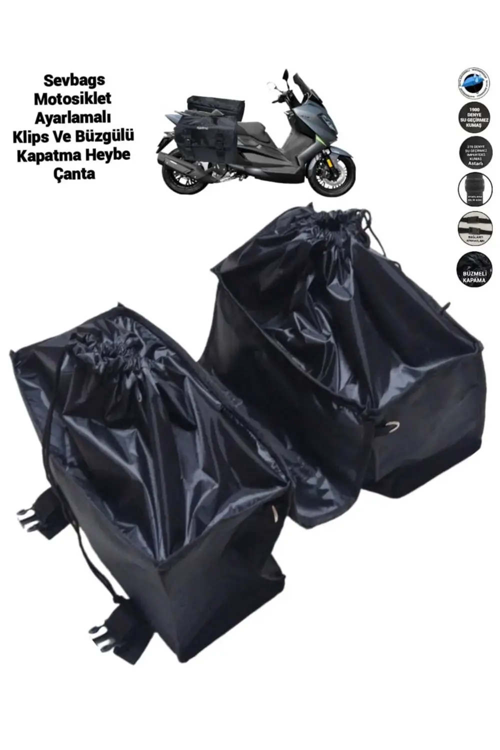 Motosiklet Kolon Askı Ayarlamalı, Klipsli Ve Büzgülü Kapama Heybe