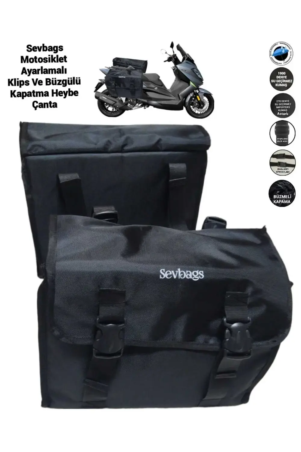 Motosiklet Kolon Askı Ayarlamalı, Klipsli Ve Büzgülü Kapama Heybe