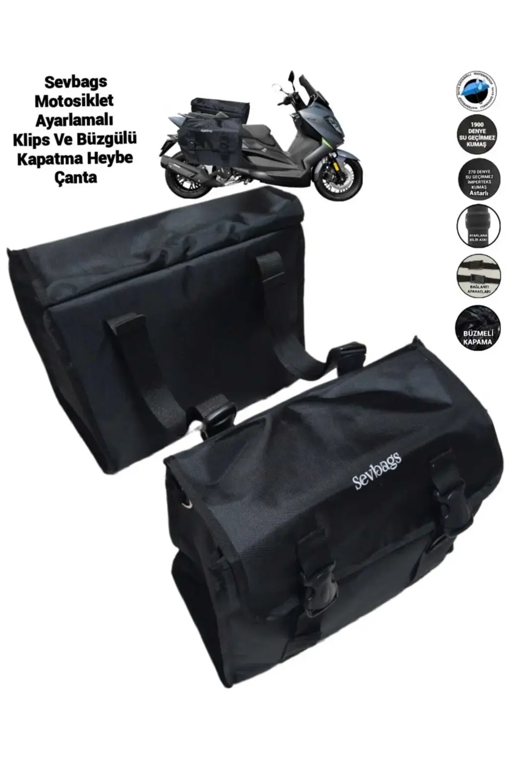 Motosiklet Kolon Askı Ayarlamalı, Klipsli Ve Büzgülü Kapama Heybe