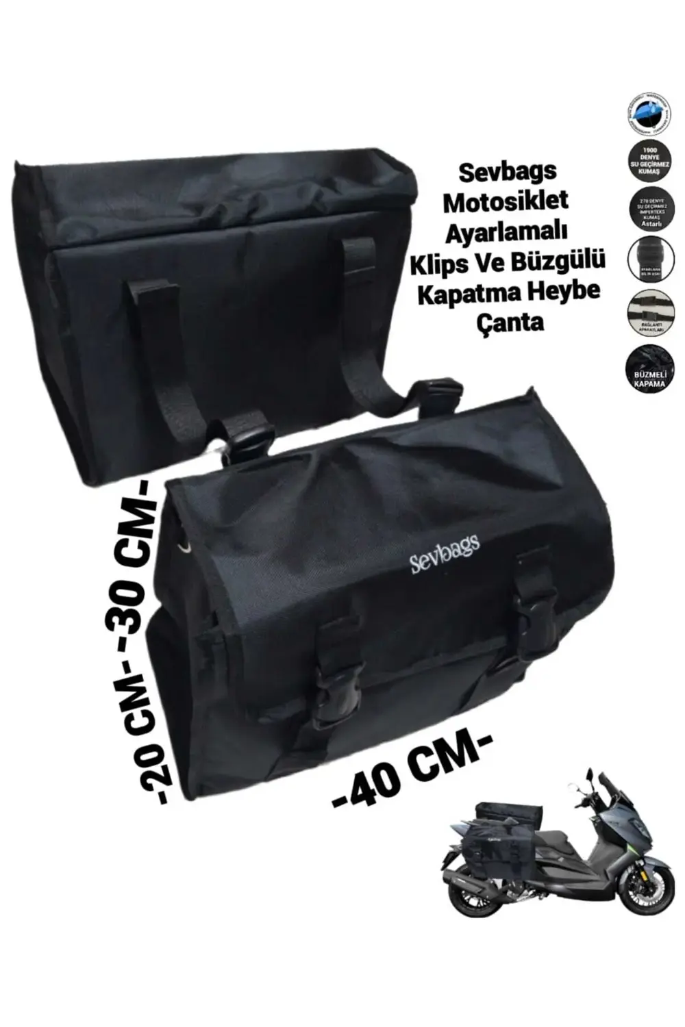 Motosiklet Kolon Askı Ayarlamalı, Klipsli Ve Büzgülü Kapama Heybe