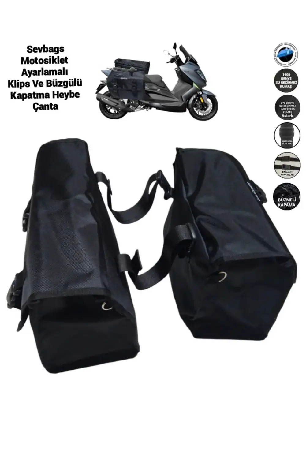 Motosiklet Kolon Askı Ayarlamalı, Klipsli Ve Büzgülü Kapama Heybe