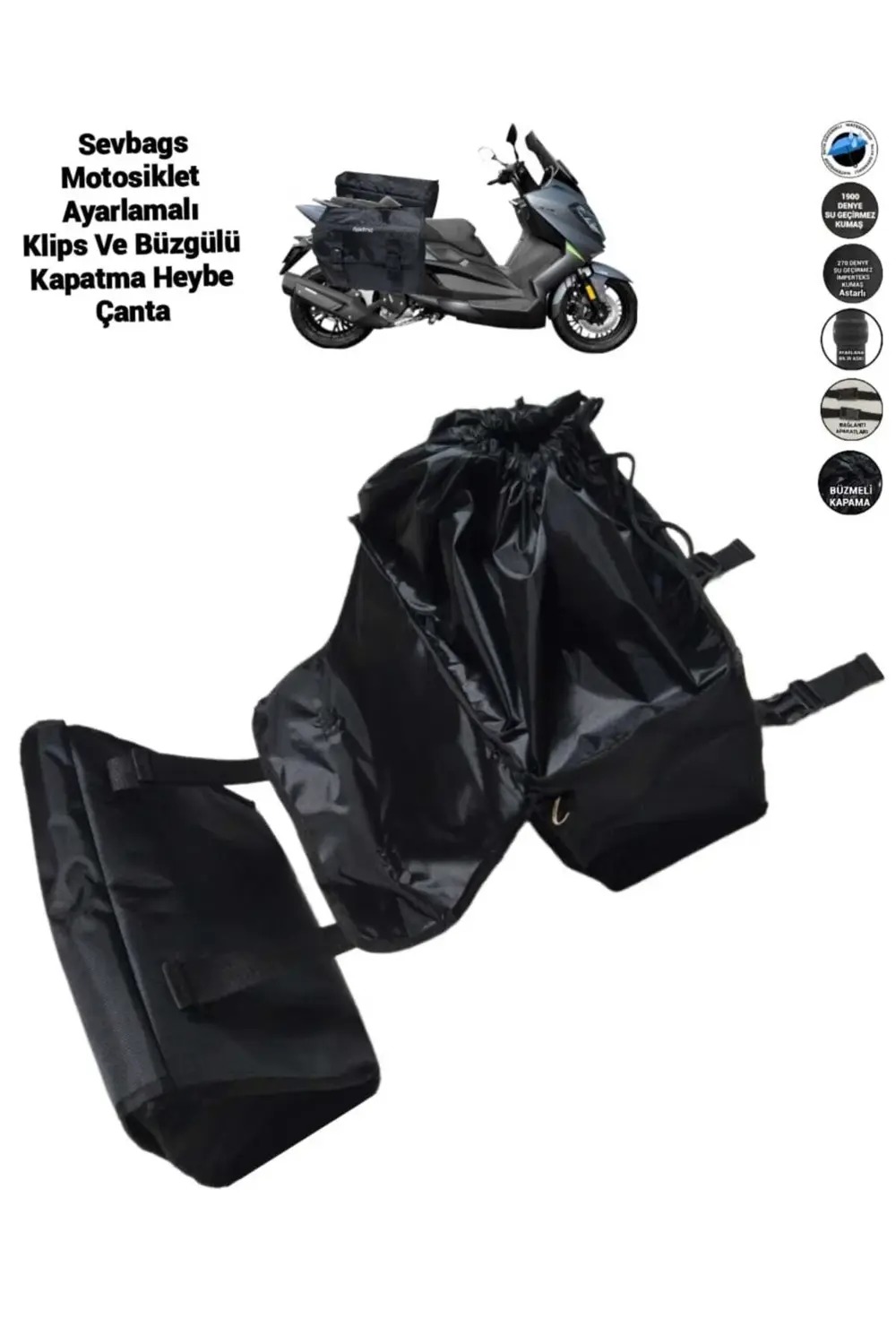 Motosiklet Kolon Askı Ayarlamalı, Klipsli Ve Büzgülü Kapama Heybe