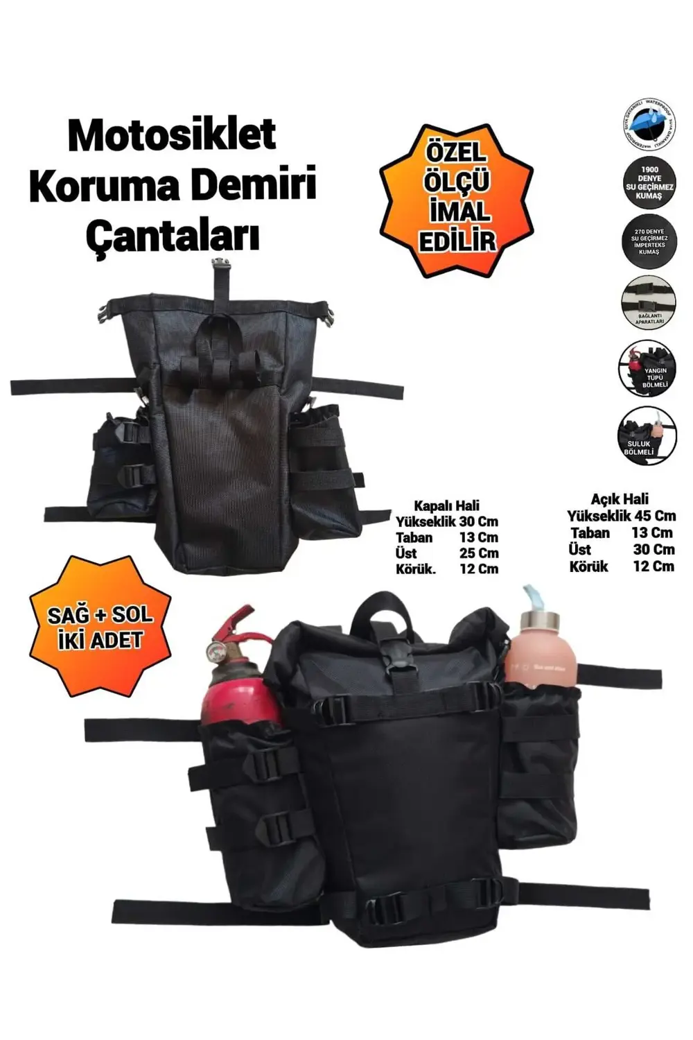 MOTOSİKLET KORUMA DEMİRİ ÇANTALARI SULUK VE YANGIN TÜPÜ BÖLMELİ