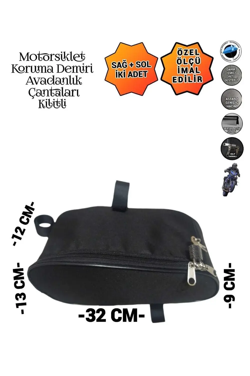 Motosiklet Koruma Demiri Çantaları Yan Avadanlık Kilitli 32cm