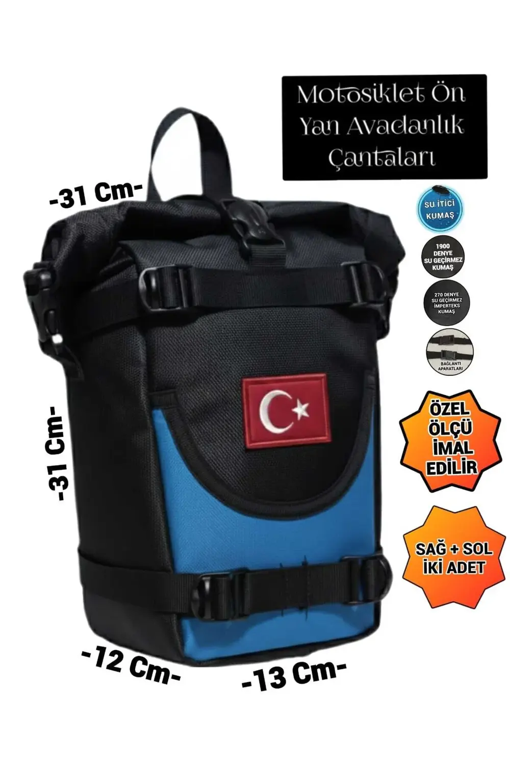 MOTOSİKLET ÖN YAN AVADANLIK ÇANTALARI MAVİLİ