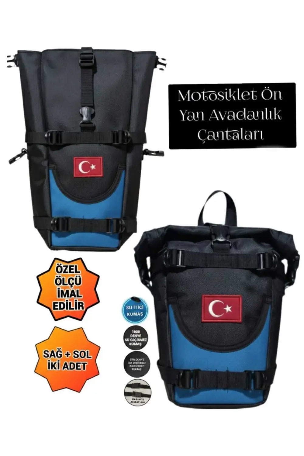 MOTOSİKLET ÖN YAN AVADANLIK ÇANTALARI MAVİLİ