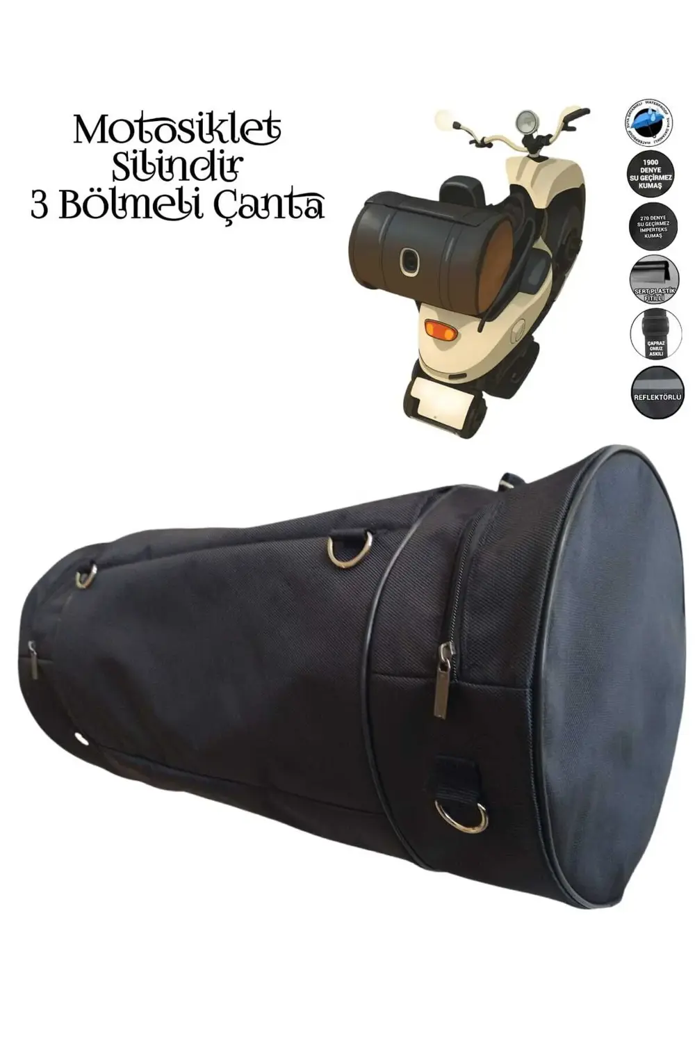 MOTOSİKLET SİLİNDİR ÇANTA 3 BÖLMELİ