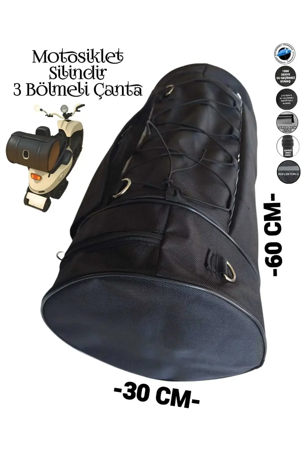MOTOSİKLET SİLİNDİR ÇANTA 3 BÖLMELİ