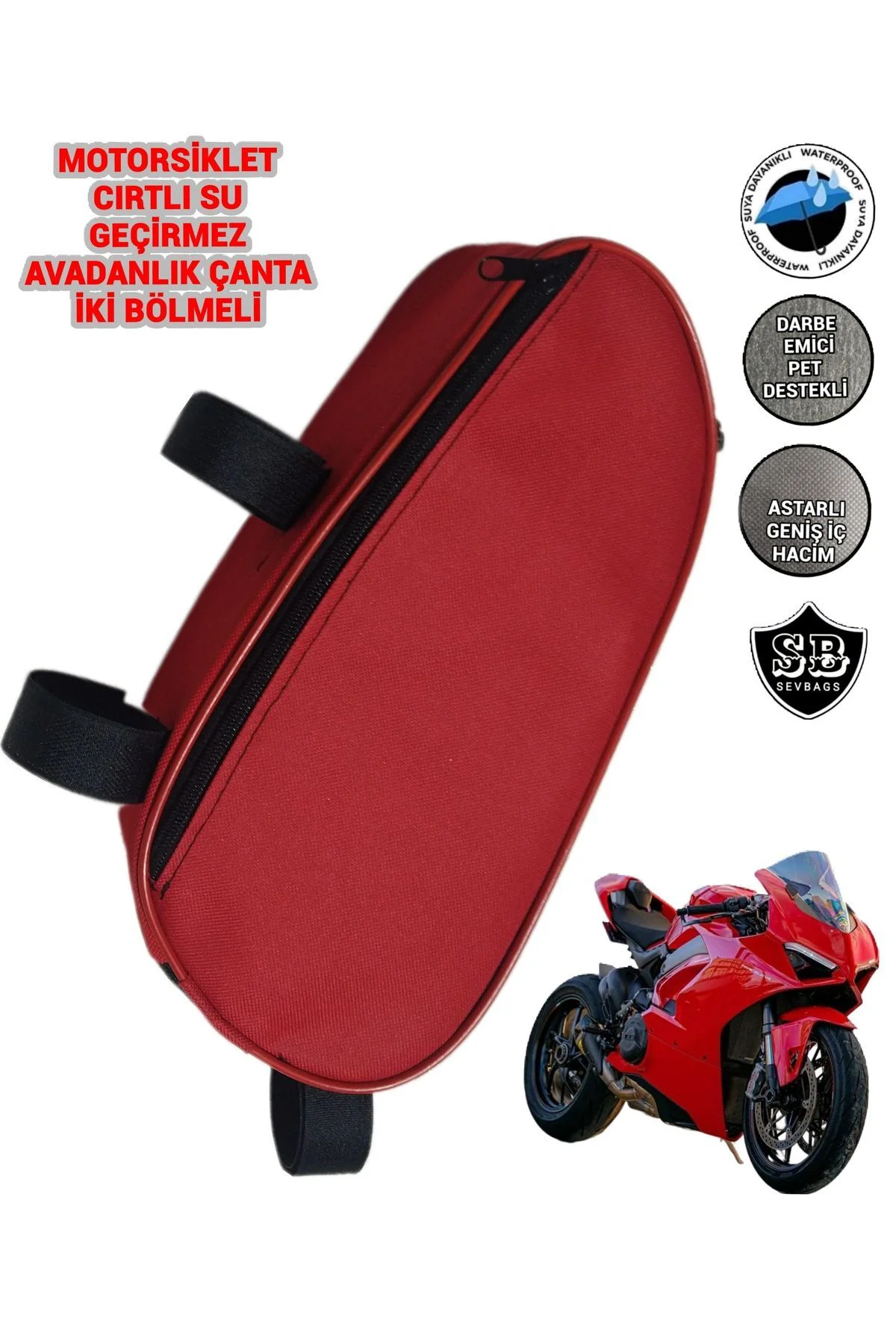Motosiklet Su Geçirmez Yan Avadanlık Çantaları 32 Cm Kırmızı