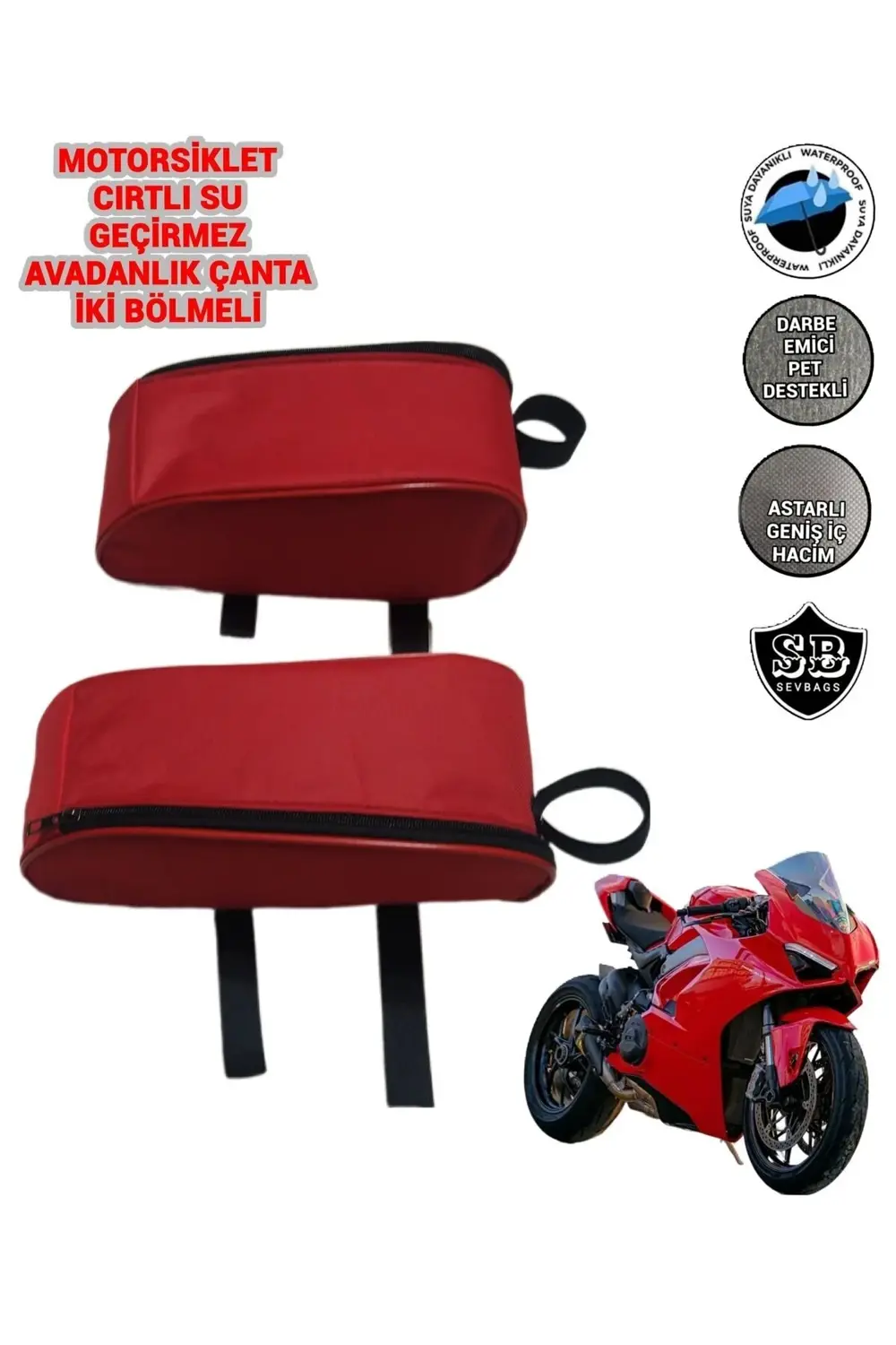 Motosiklet Su Geçirmez Yan Avadanlık Çantaları 32 Cm Kırmızı